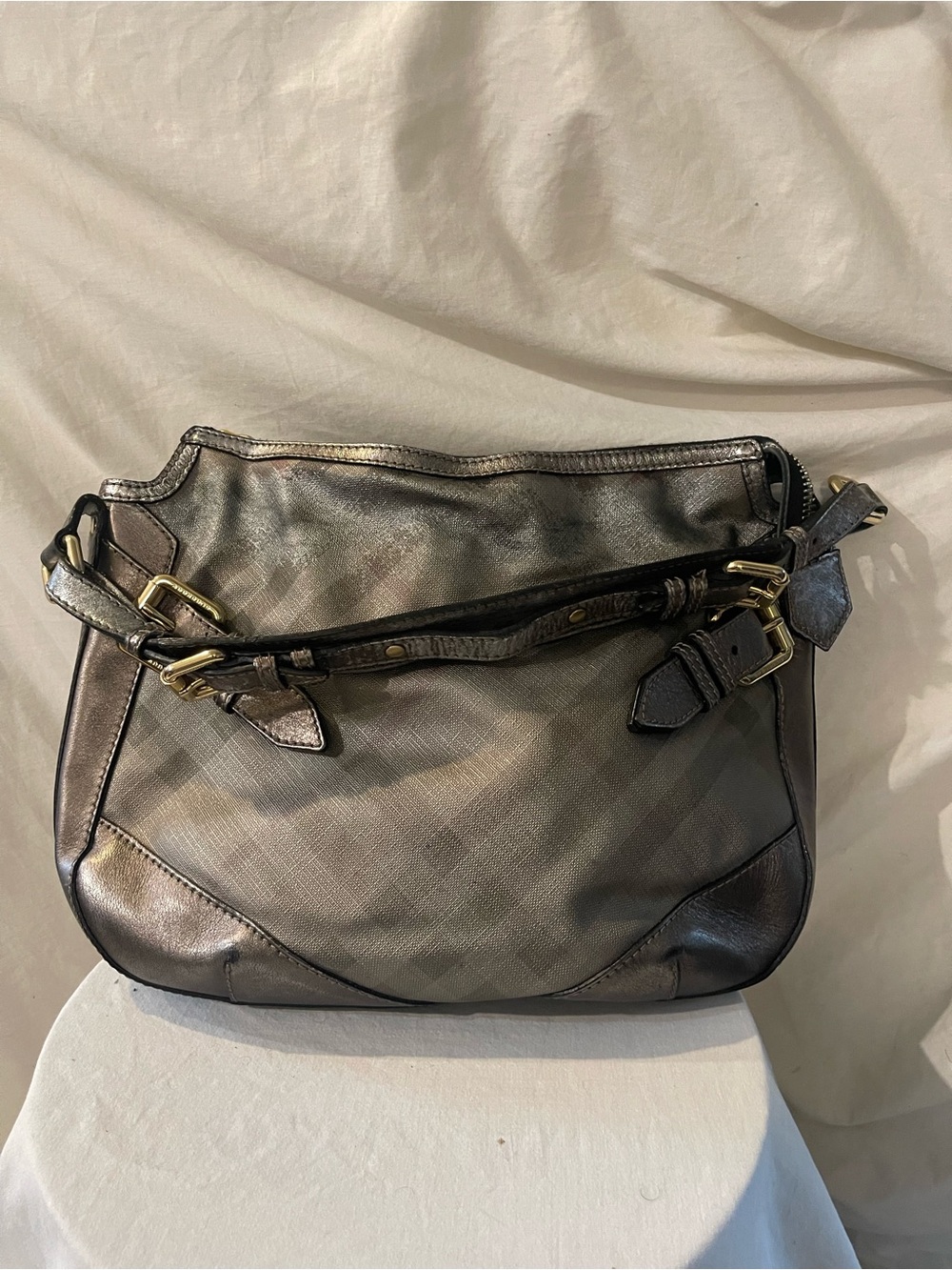 Burberry Large Plaid Hobo Bag